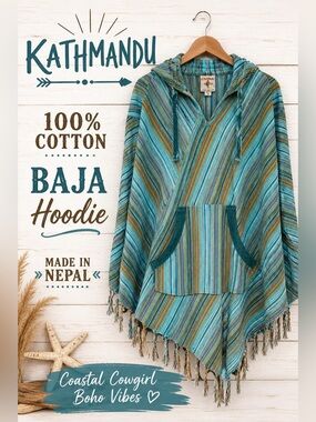 Kathmandu 100% Cotton Baja Hoodie Poncho Pullover Made in Nepal